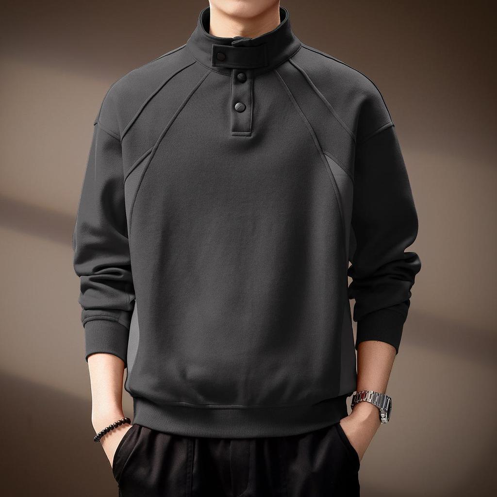 High-End American Retro Heavyweight Half-High Collar Men's Hoodie - Autumn Loose Henley Style