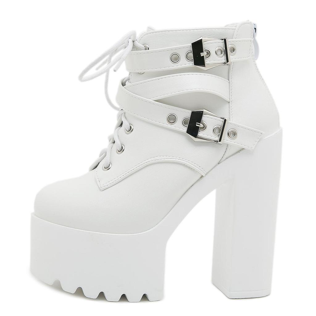 LZPCarra Chaussures Pour Femme Remix Vintage Couleur Unie Top Bottes Fermeture éclair Latérale Boucle De Ceinture