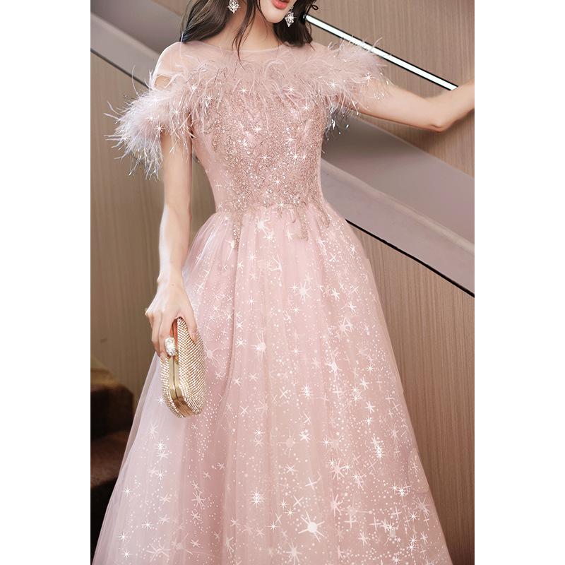 Evening dress women's 1011 new light luxury niche style adult ceremony Mori pink fugitive princess birthday wedding dress