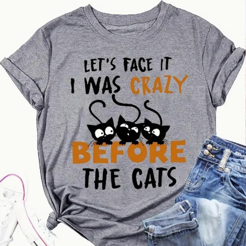 Módní dámské tričko s potiskem kočky a osla, vtipné ležérní tričko s kulatým výstřihem a krátkým rukávem, letní dámské tričko
