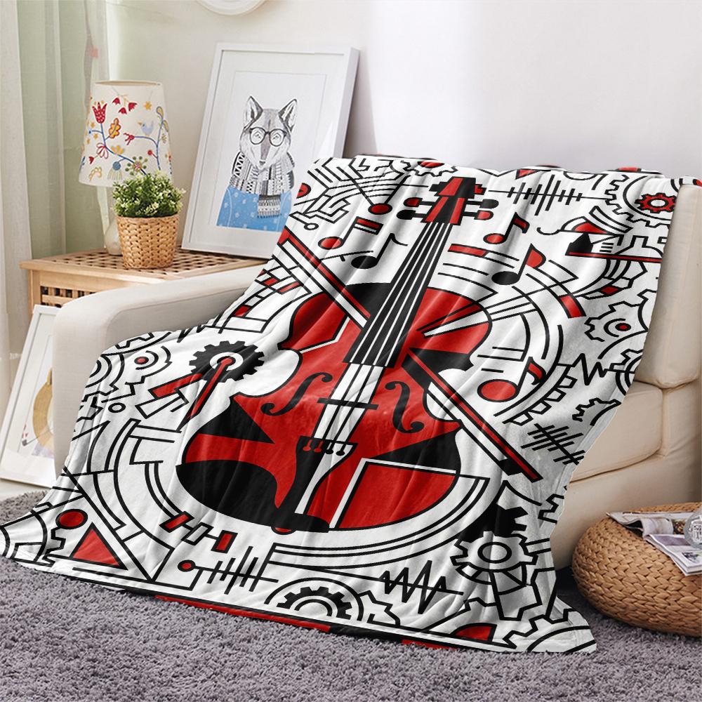 Guitar Geometry Print Flannel Blanket, High Quality Comfortable for All Seasons, Home Decor, Warmth and Comfort, Perfect for Christmas Gifts57