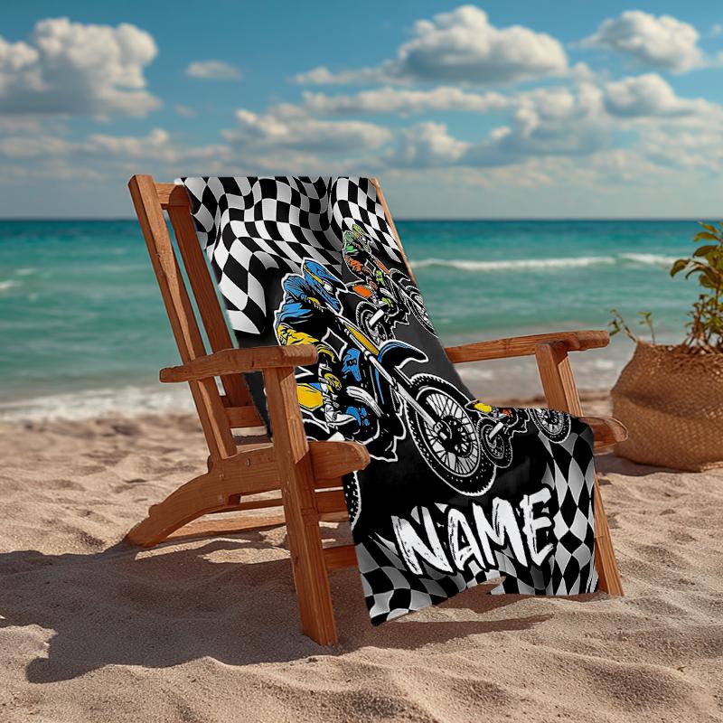 Serviette de plage ultra-douce personnalisée avec thème motos tout-terrain, Idéale pour la piscine - Camping, Plongée - Essentiel de voyage parfait, Serviette de plage vibrante.
