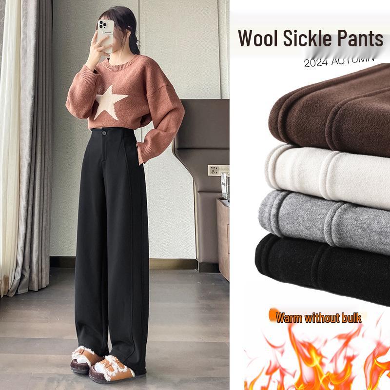 

Женские шерстяные брюки с высокой посадкой и флисовой подкладкой - узкие/широкие, осенне-зимний стиль (2231) XL чёрный