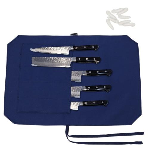 Bahati Knife Case, Storage and Carrying for Knives, with Fabric Wrap and Blade Cover, 21cm Blade Length (Blue, Holds 5 Knives)