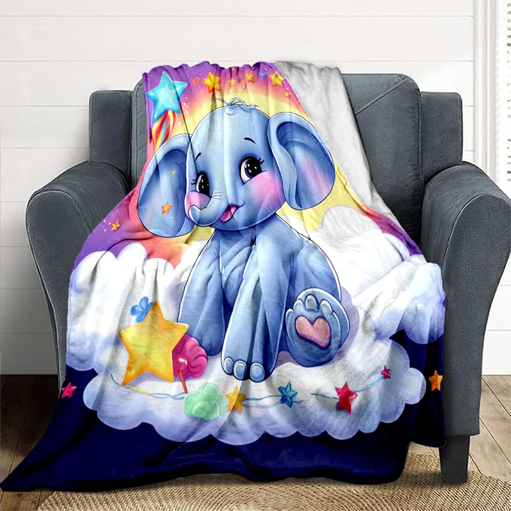 1pc Cute Elephant Fantasy Cloud Flannel Blanket, Comfortable and Warm Blanket, for Camping Sofa Bed and Couch Office029