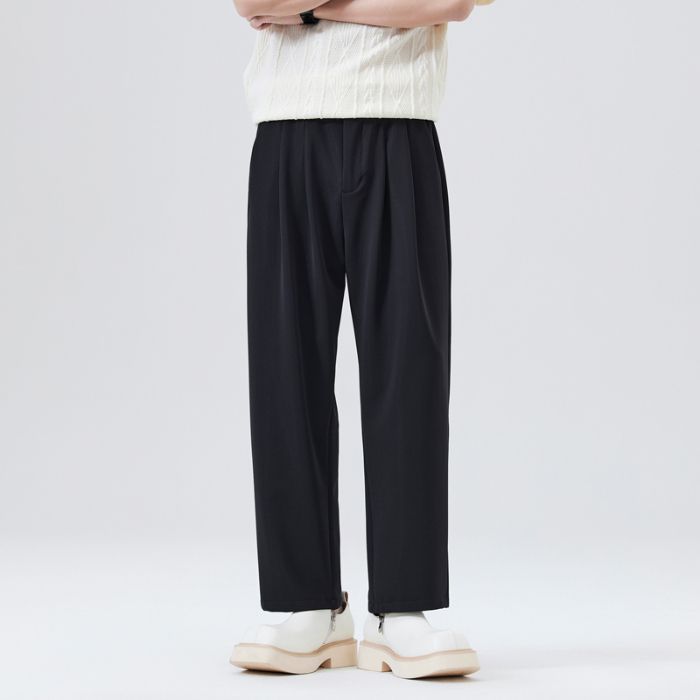 | Solid color simple and versatile loose straight nine-point pants men's wide-leg drape commuter knitted casual pants