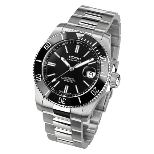 EPOS Men's Silver Watch, 3504BK, 500m Water Resistant, Automatic Diver's Watch with Ceramic Bezel, Sporty Design