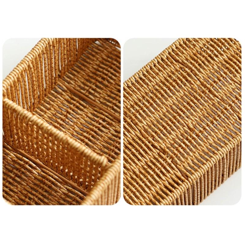 Sturdy Handwoven Storage Box Divided Sections Living Room Desktop Organization