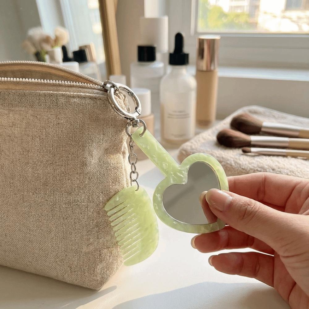 Acetate Material Grooming Keyring Mini Fine Tooth Comb Heart Mirror Comb  Outdoor Touch Up
