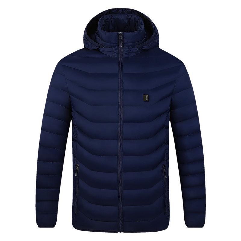 Men's Multi-Zone Hooded Electric Heated Cotton Coat with Long Sleeves