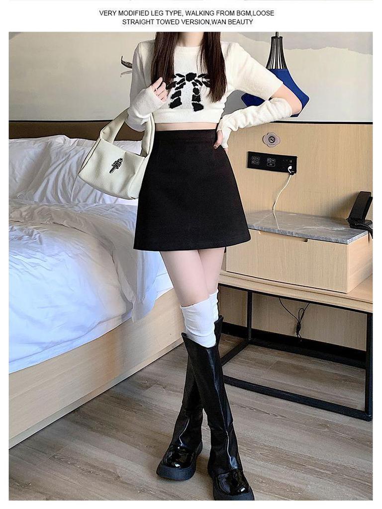 Melaleuca High-Waist Woolen A-Line Skirt: Slimming College Style for Autumn Winter 2025