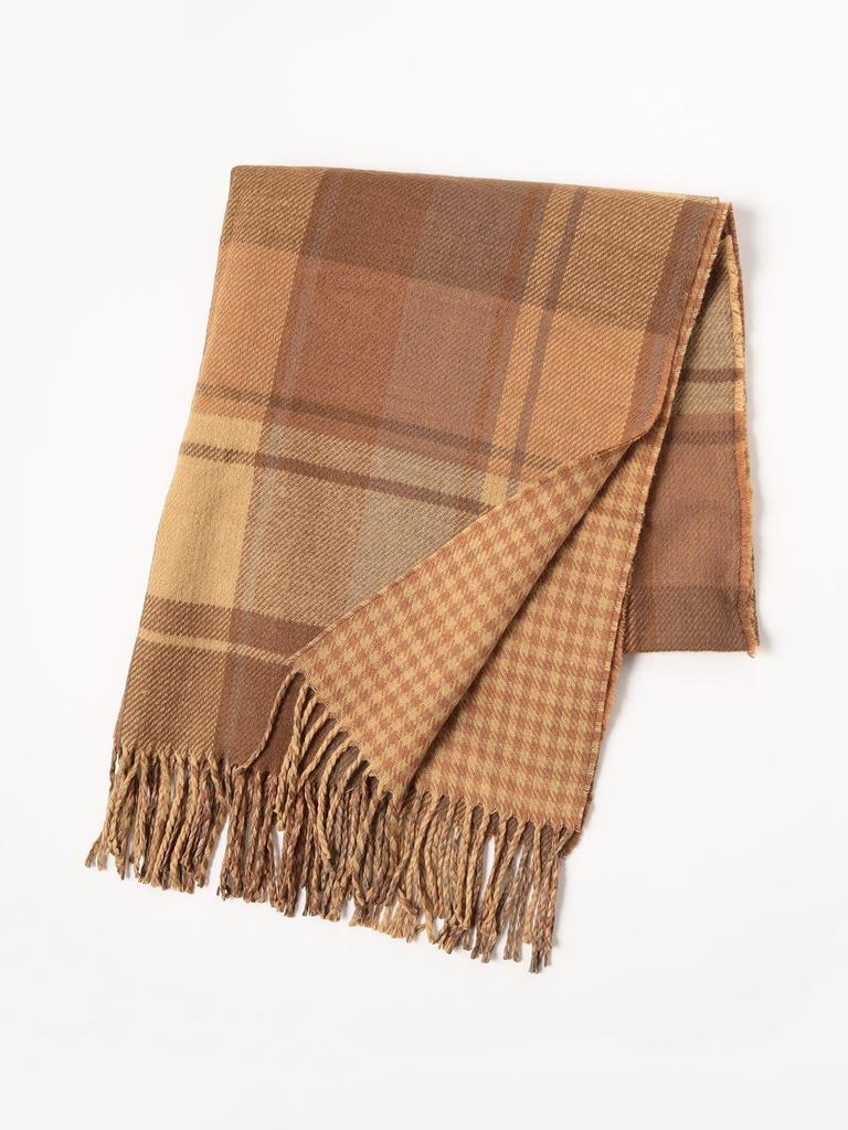 Beams Heart Women's MUSTARD2 Free Check Pattern Reversible Scarf