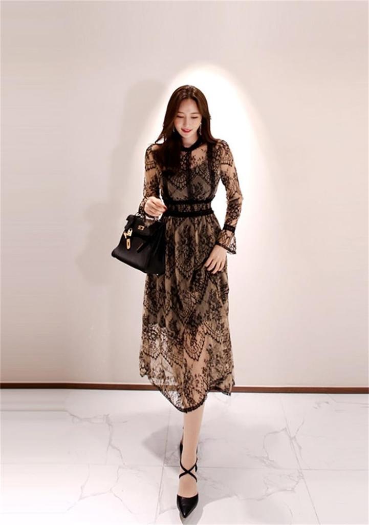 YUANYUAN Lace Evening Banquet Long Party Long High Loose Size Women's Dress, Dress, Dress, Dress, Lined, Sleeves, Sheer, Waist, Flared, Cute, Stylish,