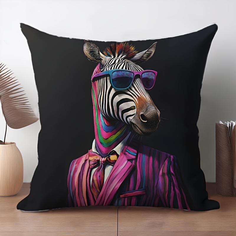 pc D Flat Pillow Not Included Zebra Sunglasses Suit Art Cushion Cover Short Plush Funny Animal Lover Gift Case
