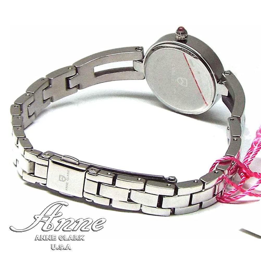 ANNE CLARK Solar No Battery Replacement Stainless Natural Shell Silver Includes Easy Strap Adjustment Tool Women's Watch, Required, Skin-Friendly