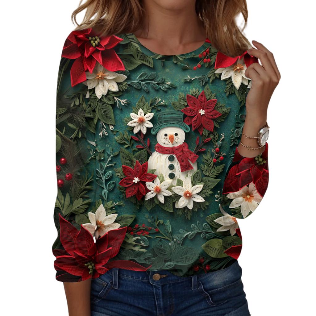 Women's Fashion Casual H Printed V-Neck Long Sleeve Decorative Button T-Shirt Tops