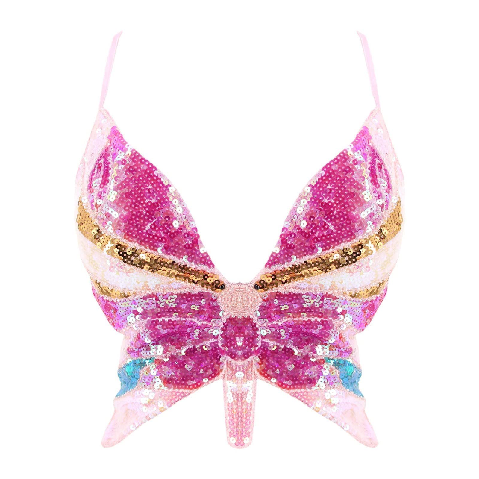 

Ladies Performance Tops, Belly Dance Bras, Sexy Stage Butterfly Bra One Size рожевий