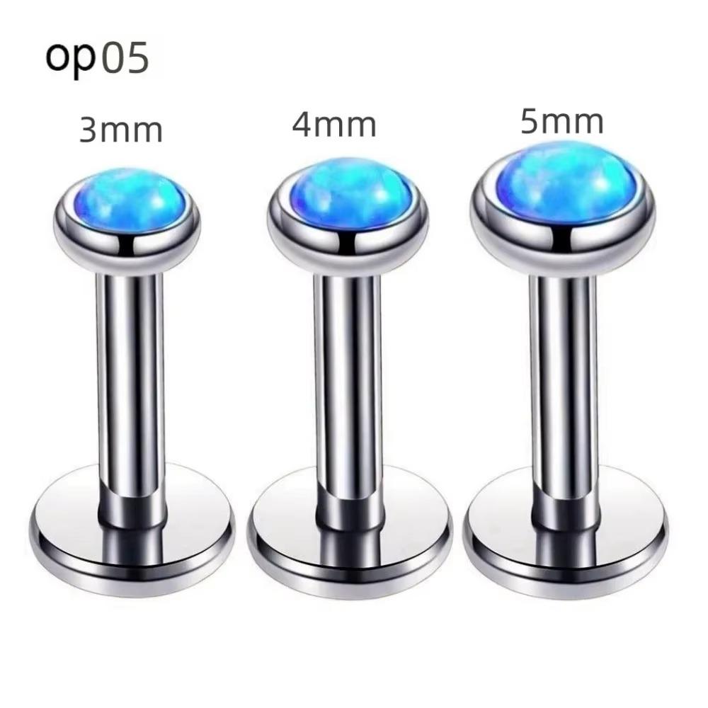 3pc 3/4/5mm Opal Internally Threaded Labret Ring Set 6-12mm Steel Bar Nose Ear Tragus Monroe Lip Stud Piercing