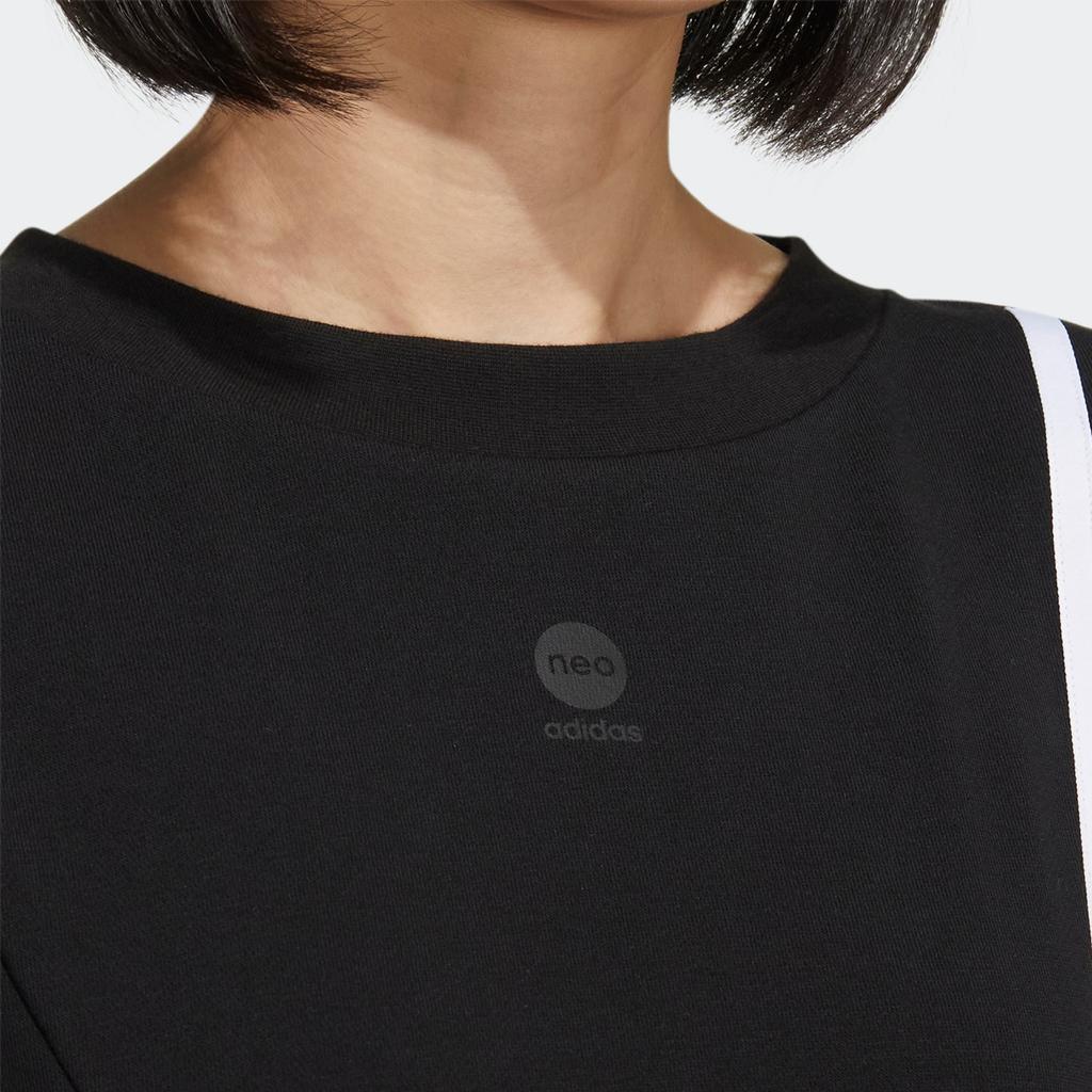 Adidas Neo Striped Round Neck Pullover T-Shirt Women Tops Black HM7423