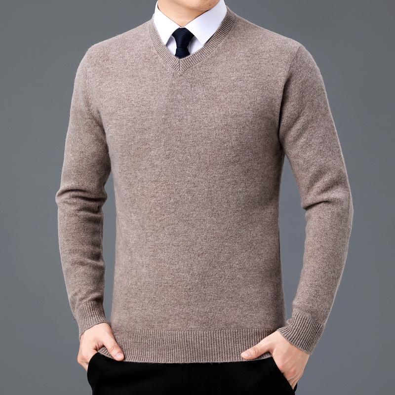 Men s V-Neck Cashmere Sweater - Versatile, Business Casual, Thick for Autumn/Winter Warmth XXL верблюд