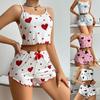 Fashion Women Pajama Sets Love Print Sleeveless Top Shorts 2 Piece Sleepwear Casual Fashion Nightwear Femme Pyjamas Tops Pants Suit