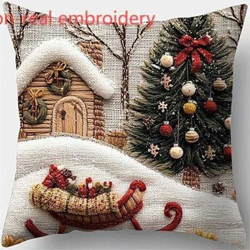 

Christmas pillowcases: reindeer, snowman, Santa Claus accompany you to welcome the New Year home decoration 2d flat printing 16x16Inch