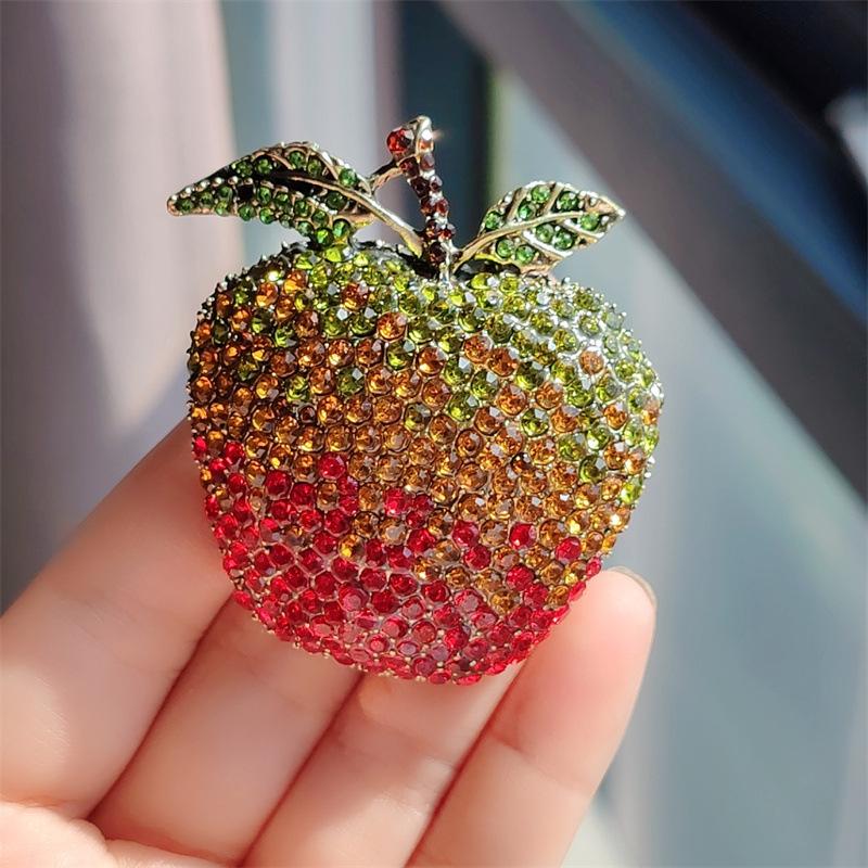 Shining Full Rhinestone Gradient Christmas Eve Apple Brooches For Women Clothing Coat Party Accessries Gifts