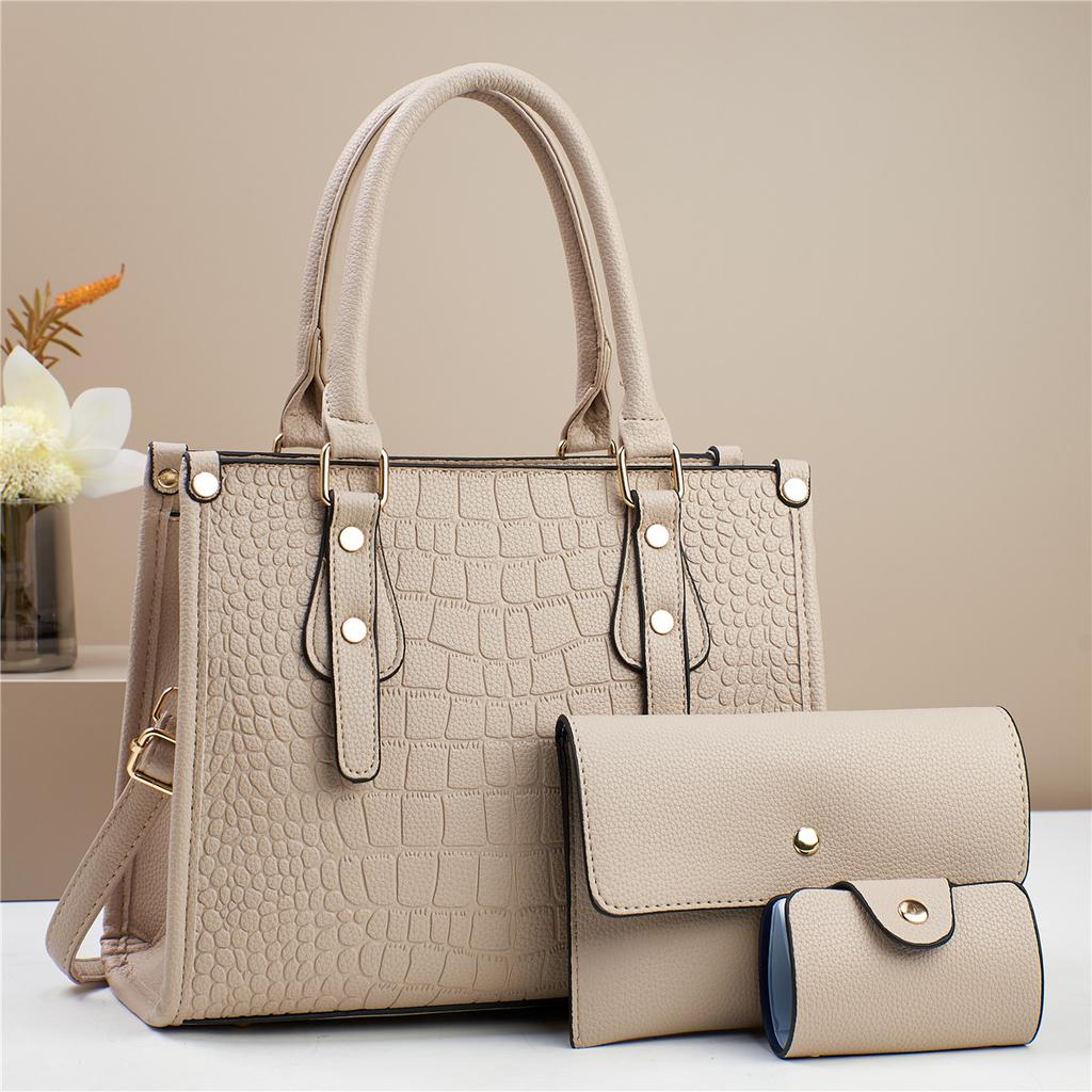 Handbag, mother and child bag, three-piece set, women's bag, large-capacity shoulder messenger bag.