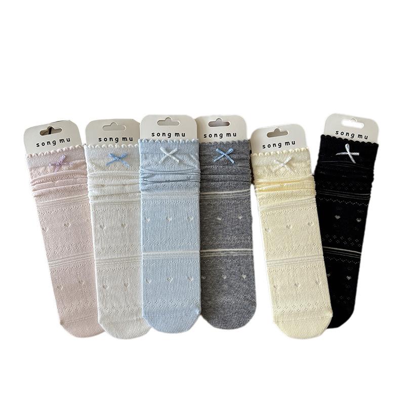 Women's Summer Bow Mesh Breathable Lace Boneless Mid Tube Pile Socks