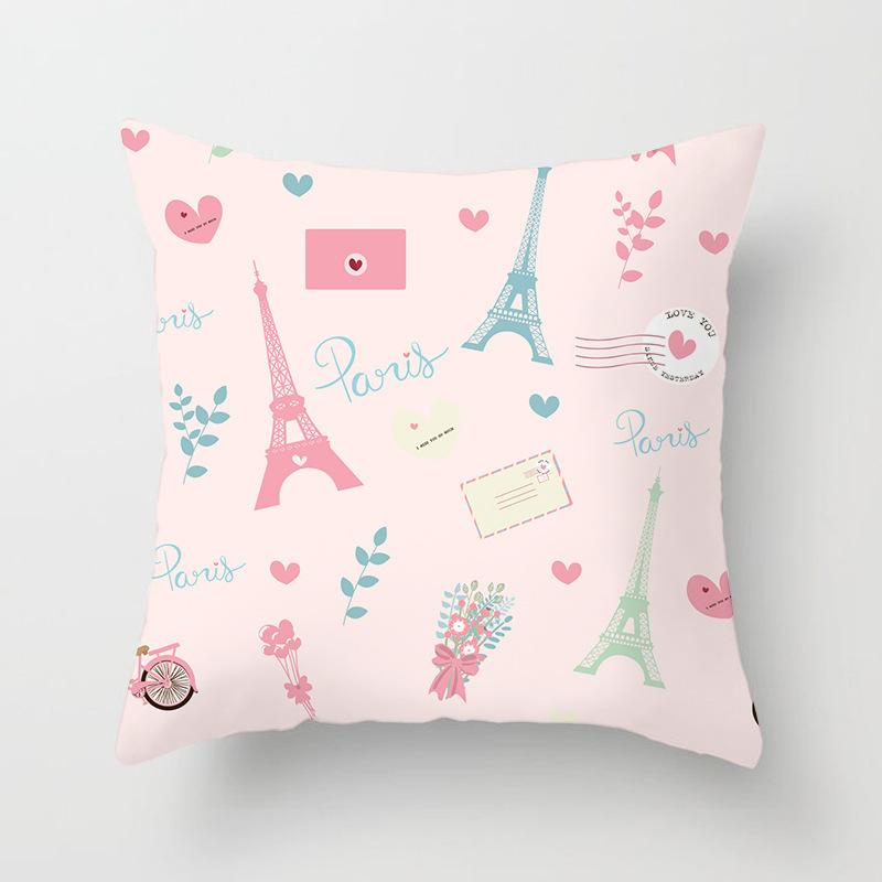 Home Decor Eiffel Tower & Balloon Paris Themed Pillow Covers Pattern Cushion Cover Suitable for Sofa Bedroom Car Pillow Cover