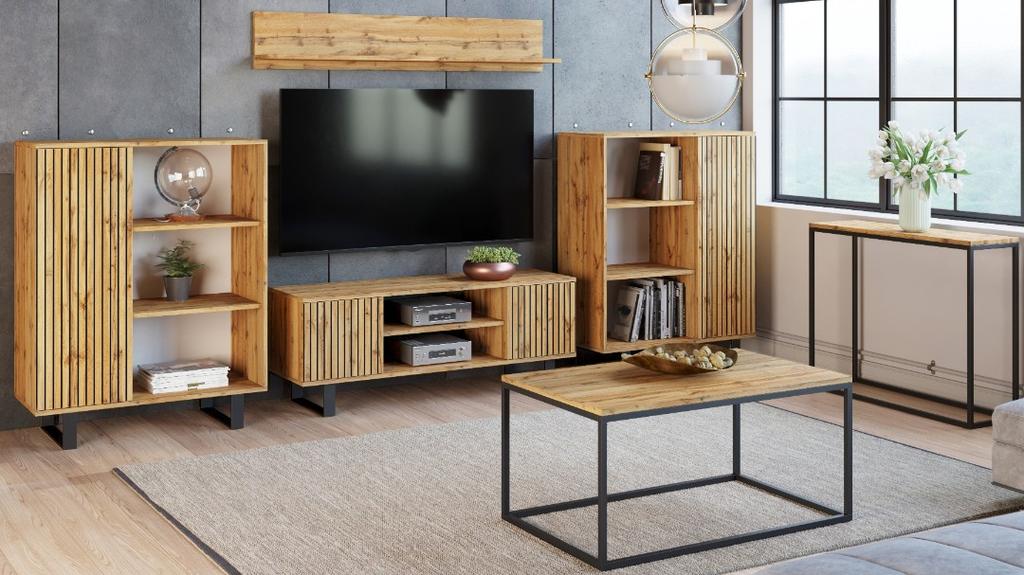 Focus Loft RTV Cabinet 135 Cm - Decor Laths Oak Craft