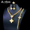 Juego de Joyería Italiana Chapado en Oro de 21k Circonita Lujo Dubái Conjuntos de Collar Pulsera Pendientes Anillo para Mujer Regalos de Boda Fiesta de Cumpleaños