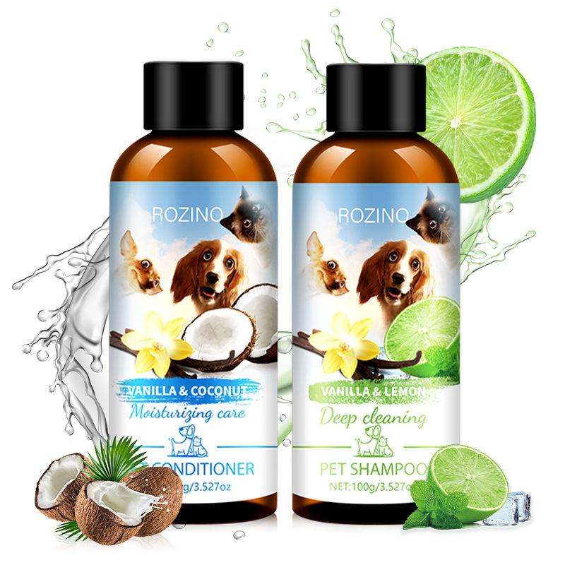 Tierwaschpflege-Set Shampoo 100ml+Conditioner 100ml Desodorierend Langanhaltender Duft Katze Hund Duschgel Haustierreinigungsprodukte