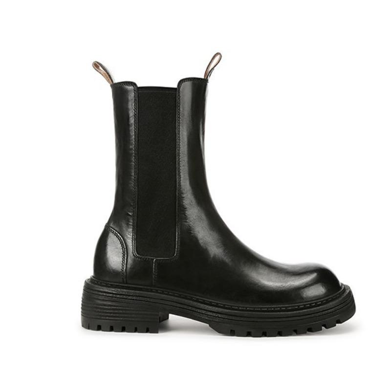 

Autumn and winter washed horse hide pleated thick-soled elastic Martin short boots women s cigarette boots women s 35