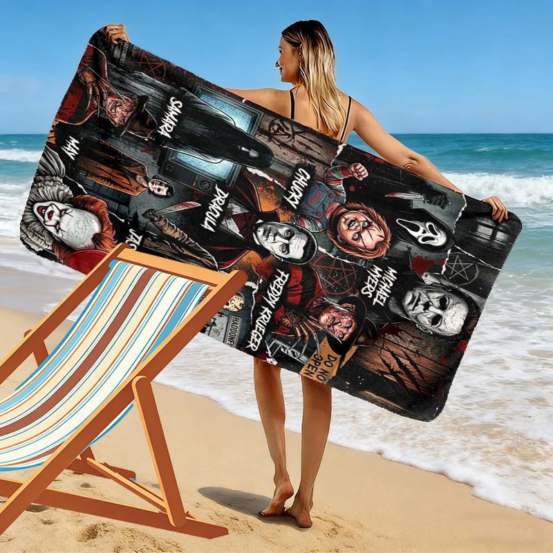 Horror Movie Series Print Beach Towel, Large Soft Quick Dry Towel for Beach Camping Swimming