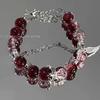 Exquisite Glazed Wine Red Butterfly Floral Beaded Bracelet for Women - Light Luxury Snowflake Design.