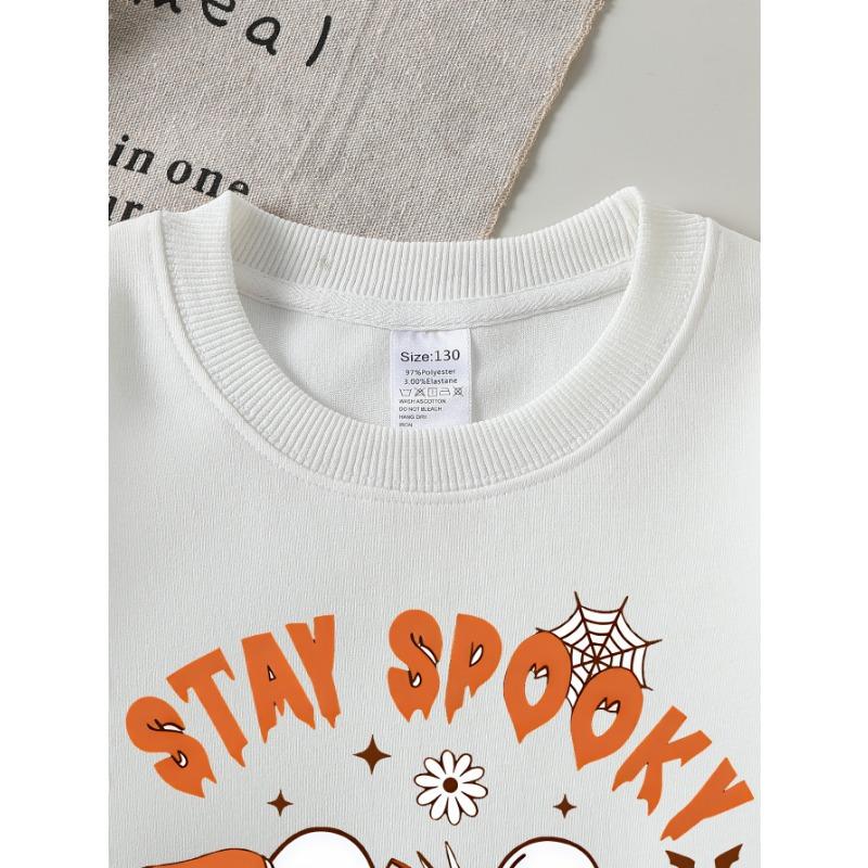 European sizes Girls' Halloween Long-Sleeve Round-Neck Fun Print Casual Top, Kids' Autumn Clothing, for Trick-or-Treat Parties.