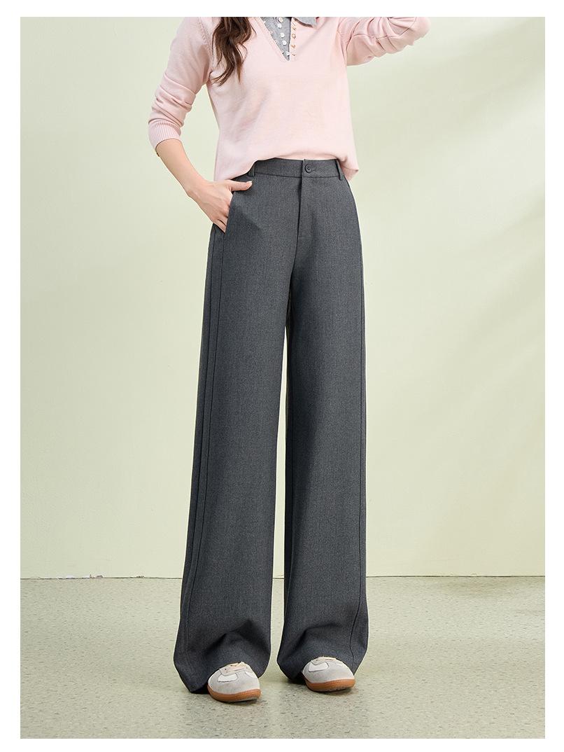 

2026 Spring Collection Women s High-Waisted Slim Wide-Leg Pants - Sheep Wool Lyocell Blend, Draped Design, Versatile for Commute 29 серый