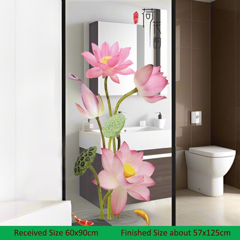 

Большие китайские наклейки на стену в виде лотоса – двухсторонние прозрачные съемные декоративные наклейки из ПВХ для окон, ванной комнаты, стеклянной витрины, домашнего декора, отклеиваются и приклеиваются 60x90cm
