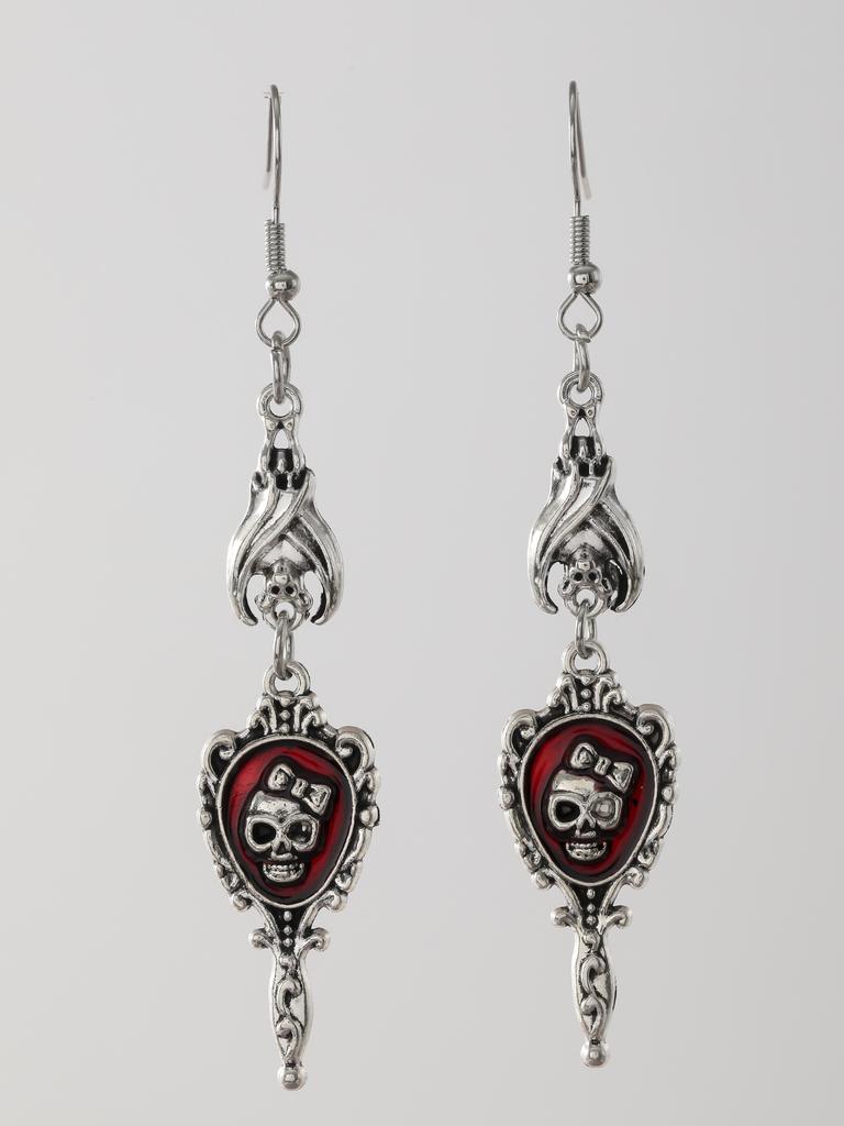 Retro Gothic Vampire Bat Bowknot Skeleton Red Drip Glaze Heart Pendant Dangle Earrings for Women Hallowmas Scary Jewelry Gifts