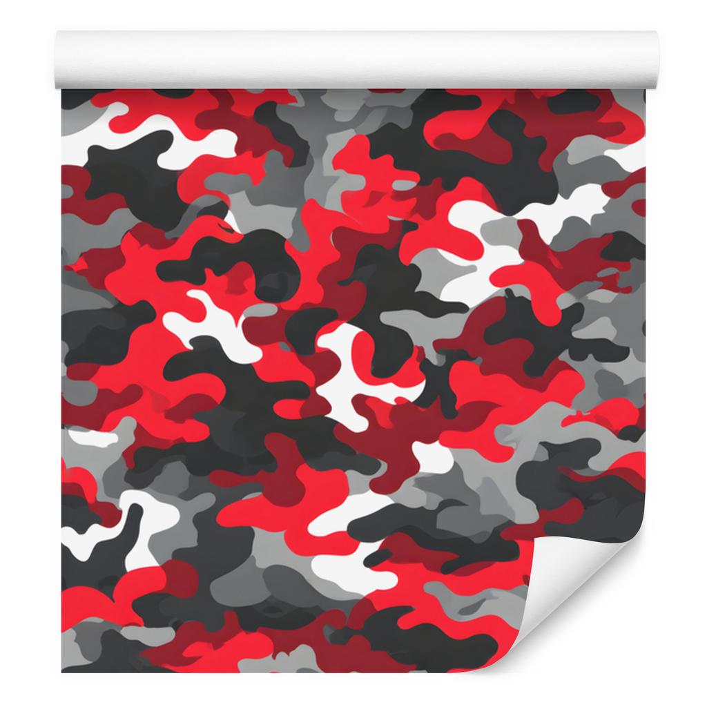 Red and graphite military camouflage wallpaper for living room and bedroom 50x1000