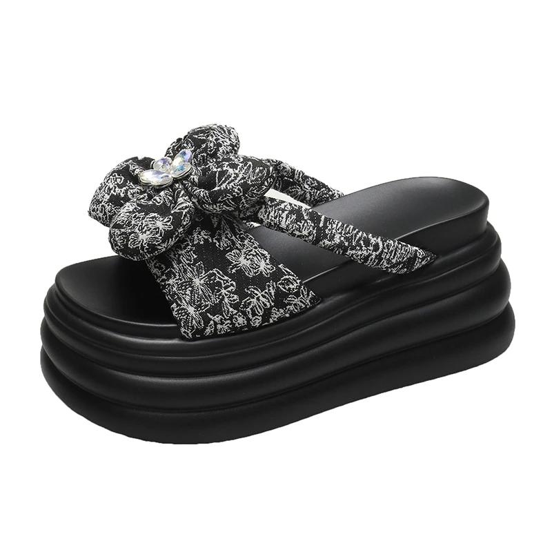 

Женские летние повседневные шлепанцы на высокой платформе с цветами, 8 см клиновидный каблук, слайды, милые сандалии на массивной подошве, шлепанцы с открытым носком для пляжа 34