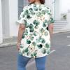 Women's Large Size T-Shirt Casual Tie- V-Neck Short Sleeve Pocket Top