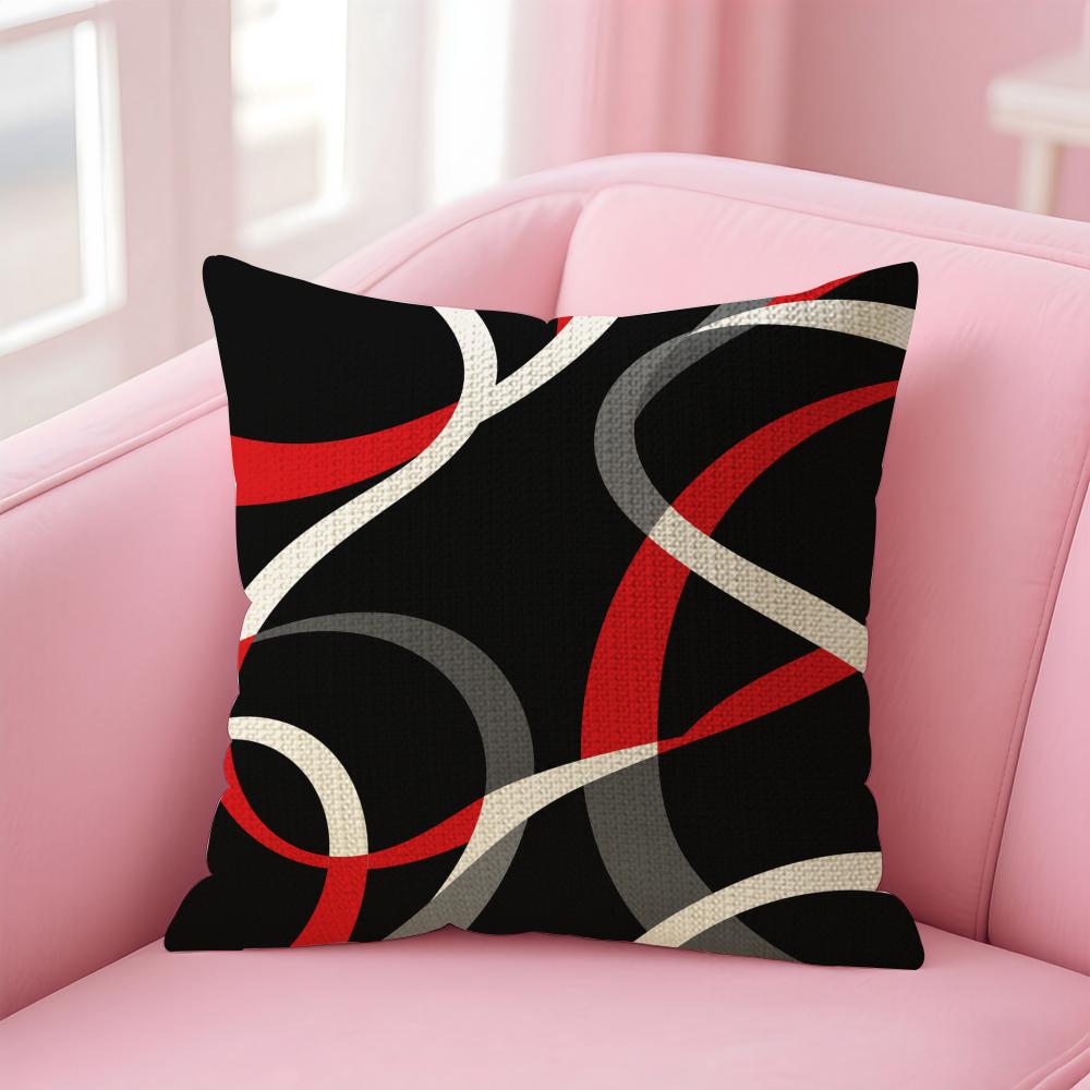 Black and Red Lines Cushion Cover Natural Linen Organic Fabric DoubleSided Printing Sofa Home Decor Gift Pillow Case