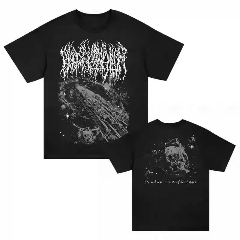 

Брутальный Death Metal Стиль Двусторонняя Космическая Черепушка Вечный Покой в Туманах Мертвых Звезд Графический Принт Хэви-Метал Уличная Одежда Футболка 4XL