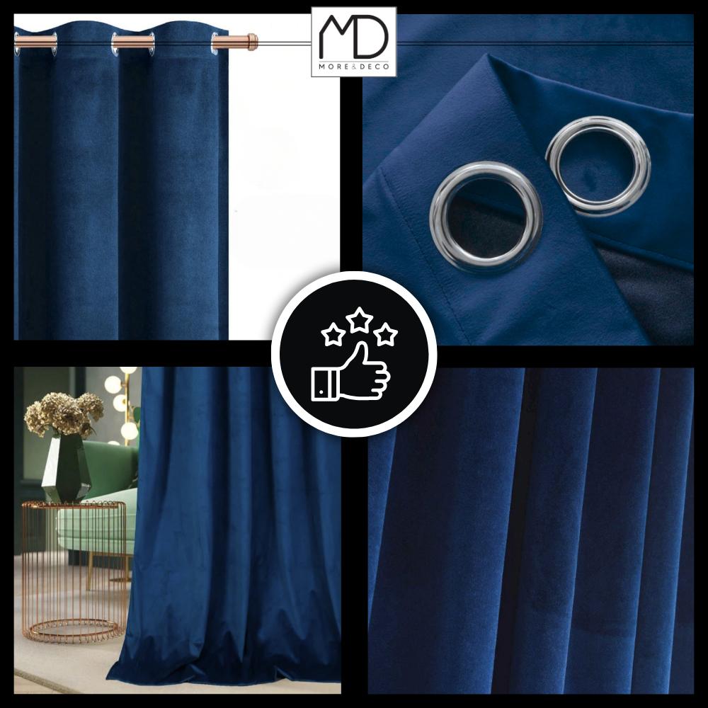 Velvet Curtain with Eyelets - Blue