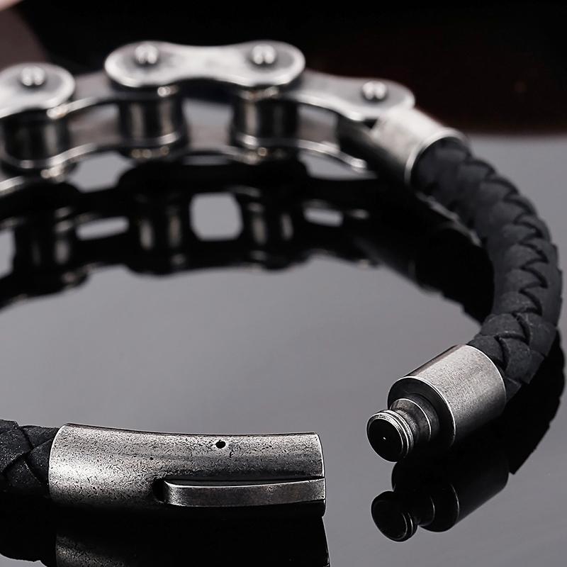 Vintage 6MM Brushed Stainless Steel Bike Motorcycle Chain Bracelet for Men Men's Leather Bracelets Rock And Roll Male Jewelry