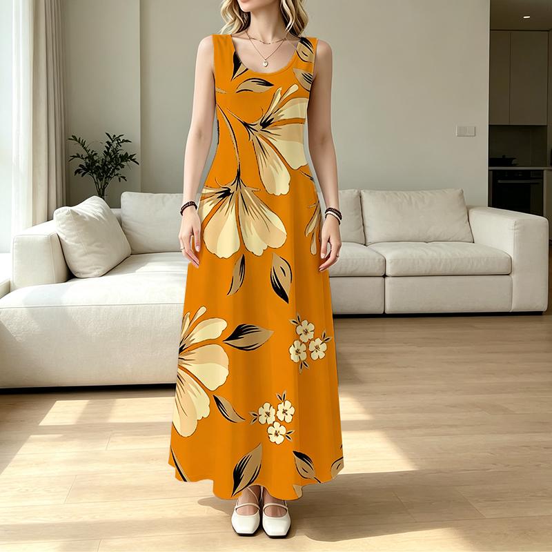 Women's Sleeveless Floral Beach Maxi Dress,Loose Fit,Comfortable Fabric,Flowy Skirt,Versatile Summer Dress for Daily Wear,Casual Parties