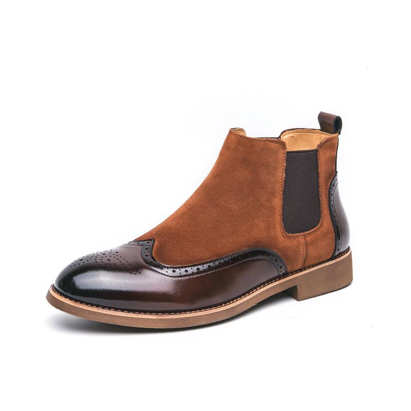 

Осенние ботинки из резной кожи Брок большого размера с острым носком, европейская и американская формальная повседневная обувь, повседневные кожаные ботинки с высоким верхом, короткие ботинки 46 коричневый