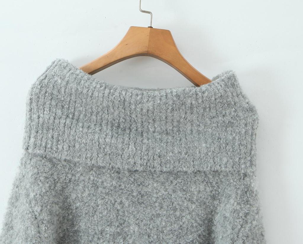 French Winter Off-Shoulder Soft Knit Sweater - Solid Color Loose Pullover